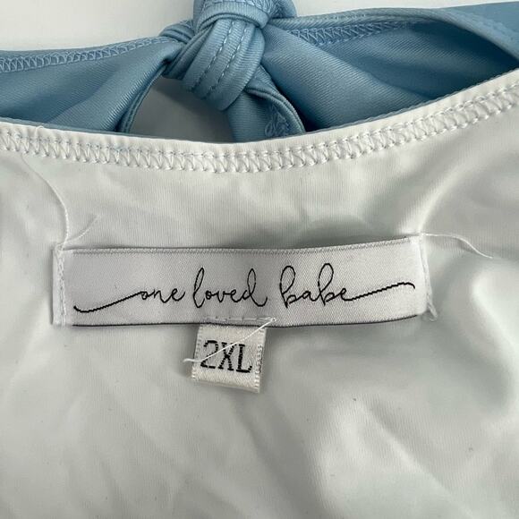 One Loved Babe Baby Blue Knot Front Bikini Crop Top Size Large NWT - Picture 5 of 6
